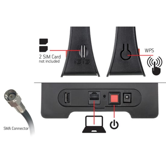 ROUTER WI-FI PORTATILE TELECO WLT24EX2 12V CON RIPETITORE WI-FI E 2 SIM CARD