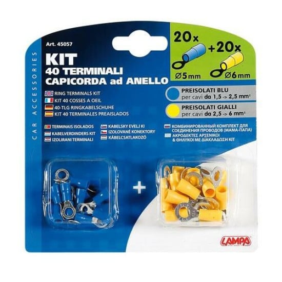 KIT 40 TERMINALI-CAPICORDA AD ANELLO - GIALLO/BLU