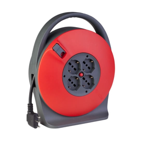 Avvolgicavo Elettrico Con 4 Prese - Cavo HO5VV-F 3G1.5 Da 10 M, Disgiuntore E Manico, Per Interno