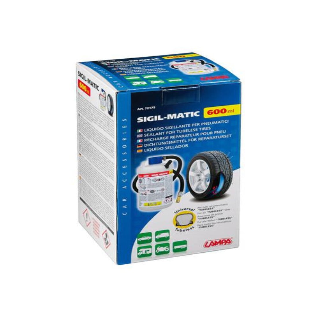 Kit Sigillante Pneumatici Lampa 72175 - Liquido Ripara Fori Fino A 5mm, 600ml