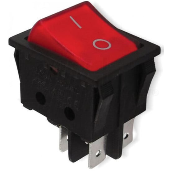 INTERRUTTORE A BILANCERE LUMINOSO BIPOLARE ON-OFF 15A-220V ROSSO