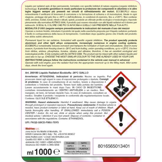 LIQUIDO RADIATORI GIALLO -26°C 1L