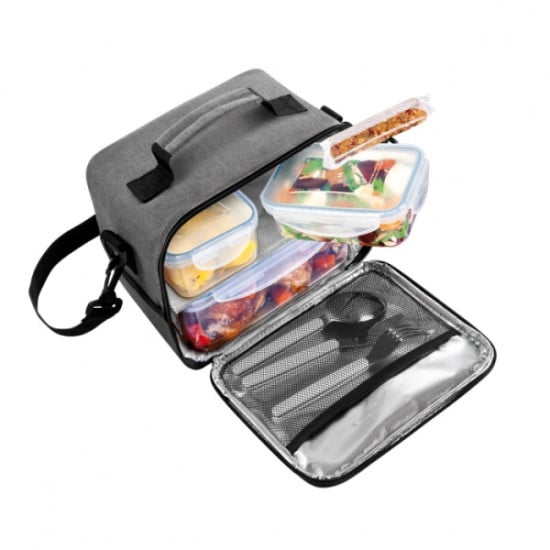 BORSA TERMICA-ISOLANTE CON 3 CONTENITORI ANTRACITE FRESHBOX BORSA TERMICA-ISOLANTE CON 3 CONTENITORI ANTRACITE FRESHBOX