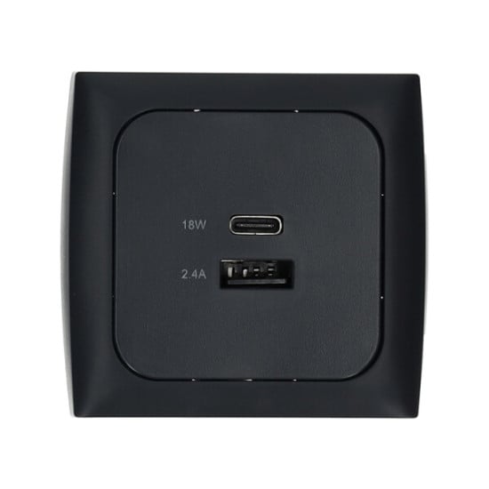 PORTA DI RICARICA USB-A E USB-C OPAL CON COVERFRAME ANTRACITE