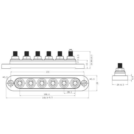 BUS BAR 150A 6PIN ROSSO+NERO